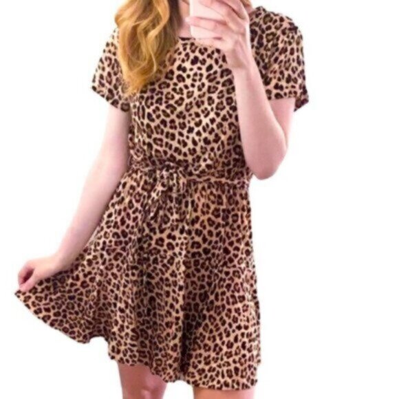 NWT Rebecca Taylor | Leopard Print Tie-Front Mini Jersey Dress Size Medium - Picture 3 of 10